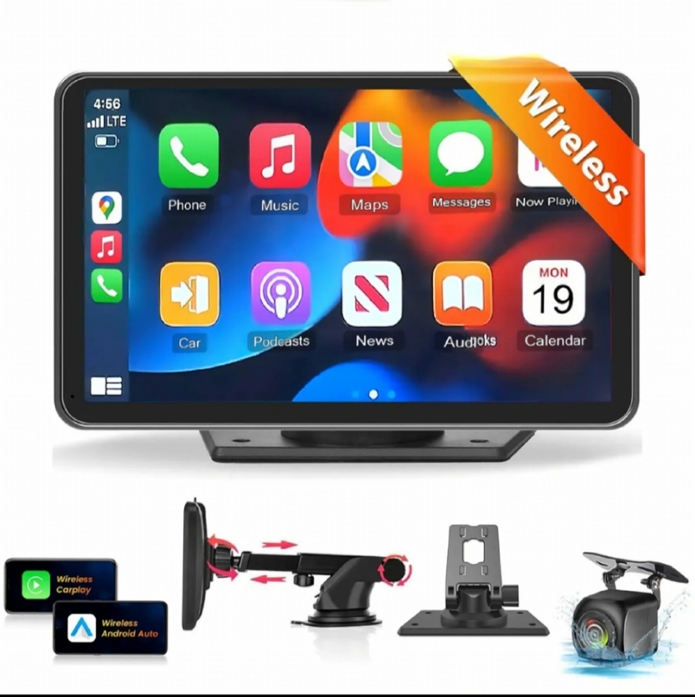 7in Wireless Car Audio and Video System with Black Display